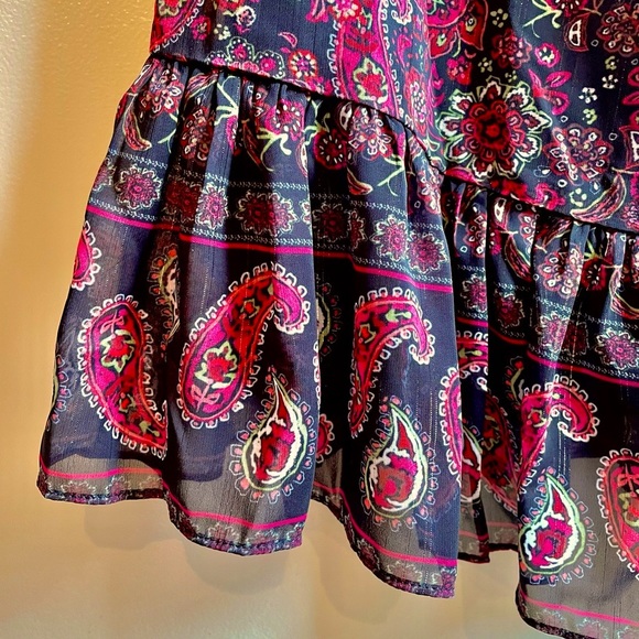 NWT M / XS Aqua red paisley drop shoulder halter neck ruffle sheath mini flounce - Picture 8 of 10